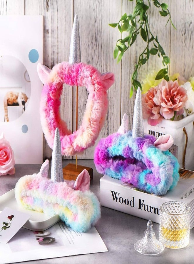 TheUrbanShop Pack of 2 Multicolour Unicorn Plush Fur Headband Sleep Masks for Girls Blindfold for Women Eye Masks for Facewash, Makeup Band, Exercise, Fur Sleep Band (Multicolor) - Image 2