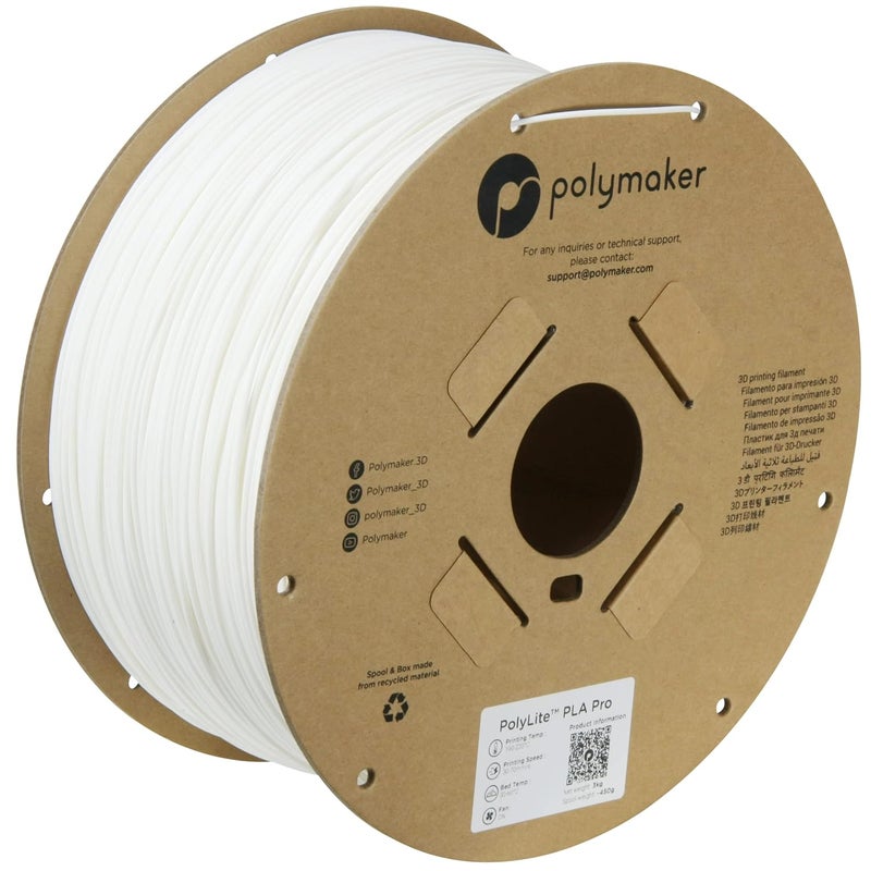 polymaker PLA PRO Filament 1.75mm 3kg, Tough & High Rigidity White 3D Printing Filament, PolyLite PLA PRO 3D Printer Filament 1.75mm, Print with Most 3D Printers - Image 1