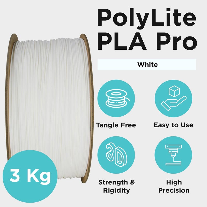 polymaker PLA PRO Filament 1.75mm 3kg, Tough & High Rigidity White 3D Printing Filament, PolyLite PLA PRO 3D Printer Filament 1.75mm, Print with Most 3D Printers - Image 4