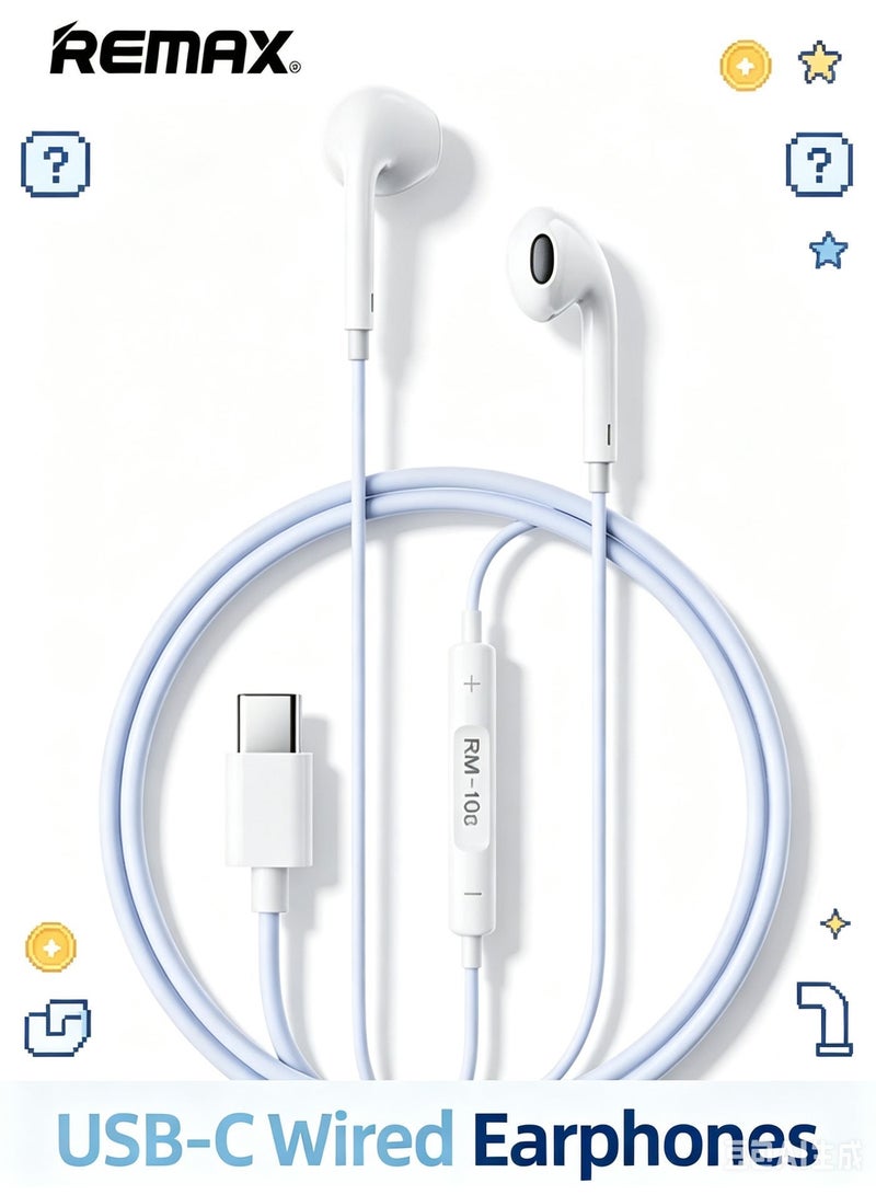 REMAX RM-10a Colorful USB Type C Wired Earphones, In-Ear HD Stereo with Mic & Volume Control, for Music, Calls & Gaming, Compatible with All USB Type C Devices - Blue - Image 3