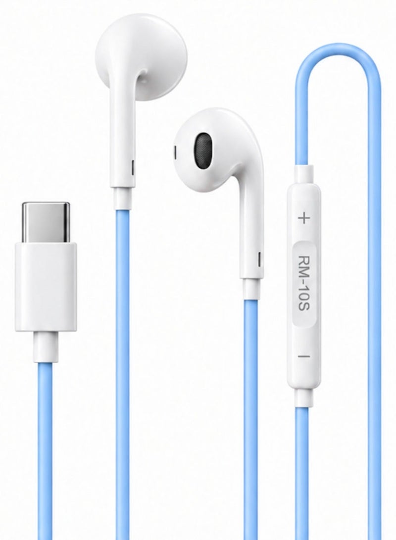 ريماكس سماعات أذن سلكية REMAX RM-10a بمنفذ USB Type-C مع ميكروفون وتحكم في مستوى الصوت وصوت ستيريو HD - أزرق - Image 1