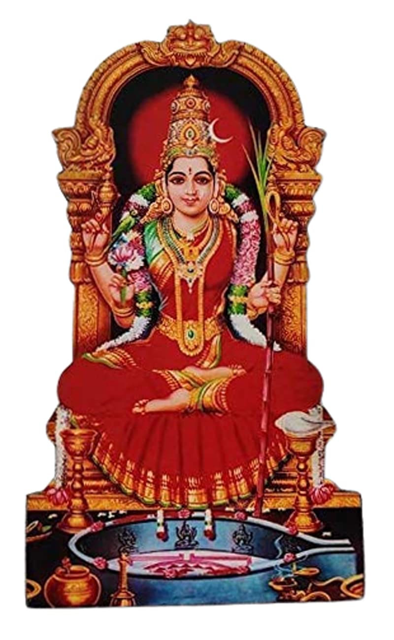 Vils Goddess Shri Kanchi Kamakshi Divine Holy Blessing Wood Plastic StatuePhoto Frame Cutout with Backstand for PoojaGift 45 inch X 8 inch Red Saree - Image 1