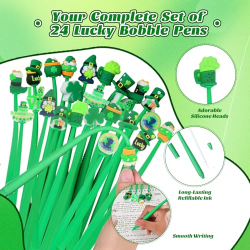 Zhirlyn St Patrick's Day Pens Stress Relief Bobblehead Pen Cute Fun Pens Assorted Kawaii Gel Ink Pen for St. Patrick's Day (St Patrick, 24) - Image 5