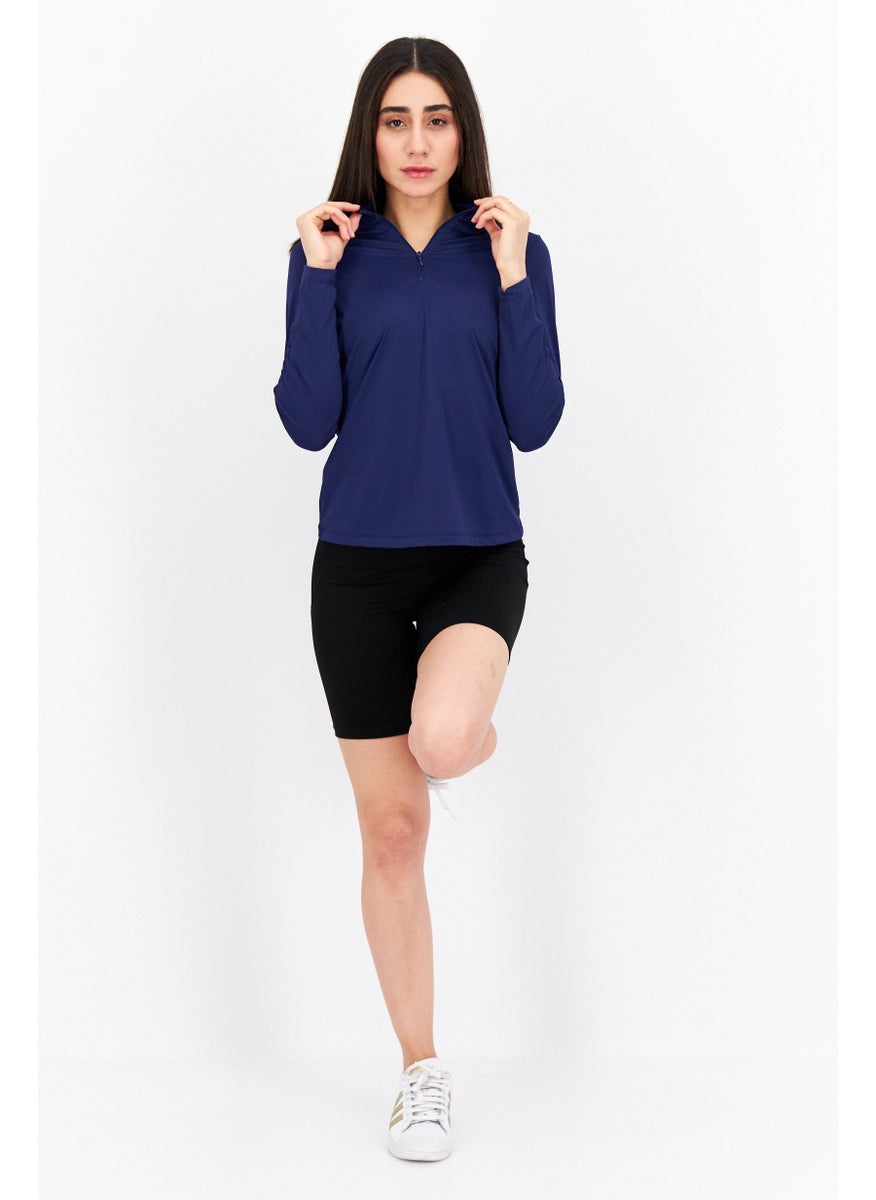X by Gottex Women Sportswear Fit Long Sleeve Training Top, Navy Blue  - Image 2