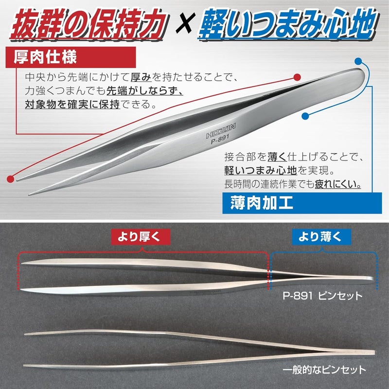 Hozan P-891 Stainless Steel Precision Tweezers - Image 2