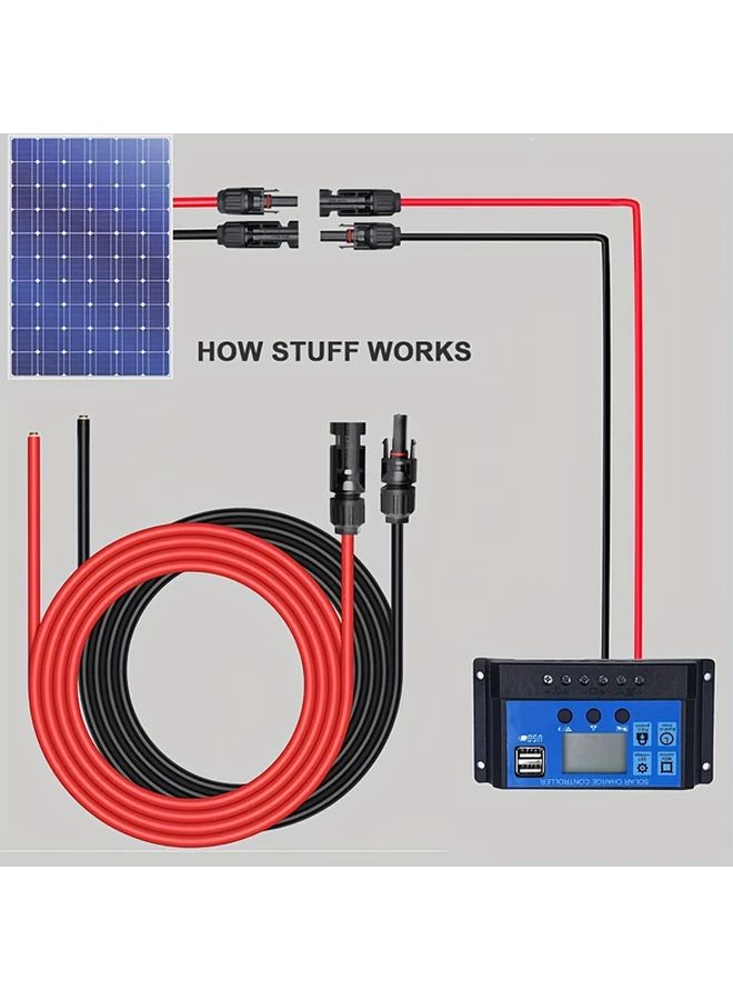 كابل تمديد شمسي 10 AWG بطول 10 أقدام، لون أحمر وأسود، من ذكر إلى أنثى، للاستخدام في العربات المتنقلة والقوارب والمنازل لتزويد الطاقة. - Image 4