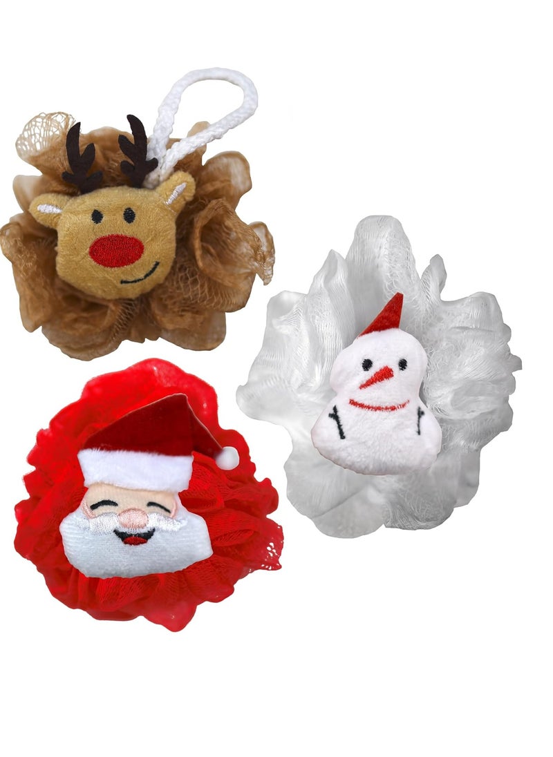 Iconikal Iconikal Character Exfoliating Loofahs, 3-Pack, Reindeer, Snowman  - Image 1