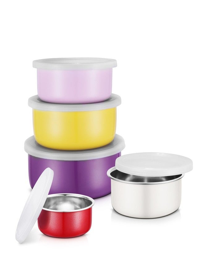 JENSONS Stainless Steel Mixing Bowls with Lids | 5 Pieces | 200 ml to 1150 ml | Airtight Food Storage Containers | Stackable and Lightweight - Image 1