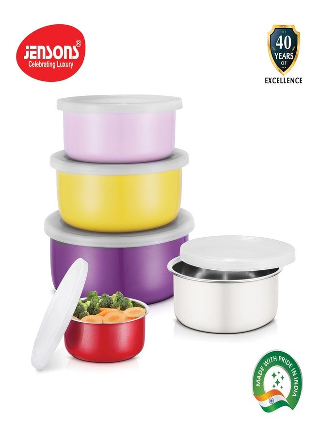 JENSONS Stainless Steel Mixing Bowls with Lids | 5 Pieces | 200 ml to 1150 ml | Airtight Food Storage Containers | Stackable and Lightweight - Image 2