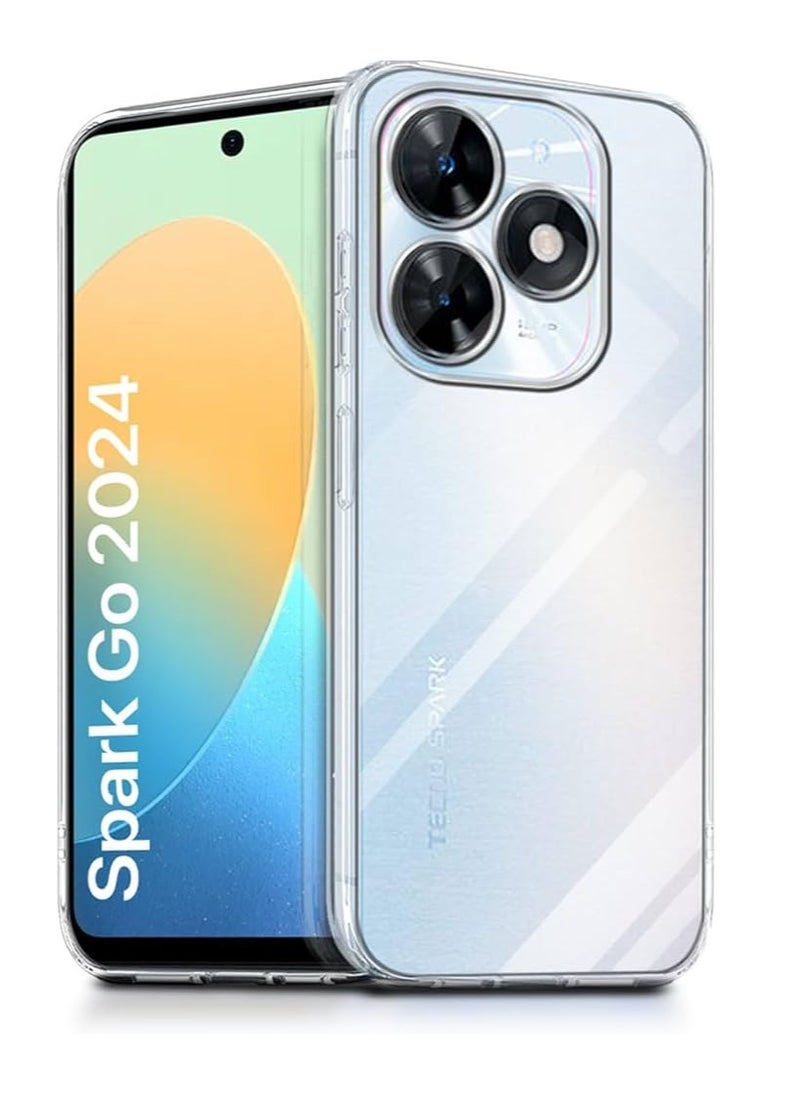 Generic Silicone Protective Clear Cover With Corner For Infinix Smart 8 & HOT 40i / Tecno Spark 20 / Spark 20C / Spark Go 2024 / Pop 8 Ultra-Hybrid Crystal Clear Back Case Cover for |Shockproof Design | Camera Protection Bump | Hard Clear Back | Bumper Case (Pc & TPU |Transparent) NON YELLOW  - Image 1
