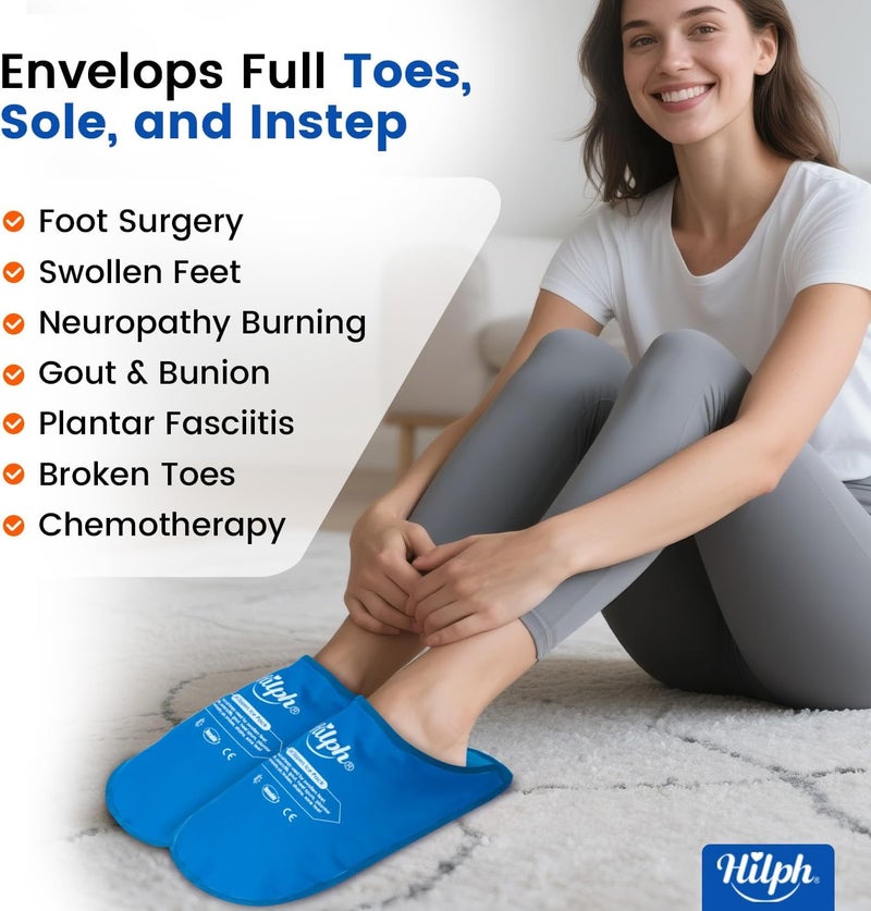 Hilph Foot Ice Pack Slippers for Plantar Fasciitis 2 Pack, Ice Pack for Feet Hot Cold Compression Therapy Gel Ice Slippers for Foot Neuropathy, Diabetic Foot, Swollen Feet, Gout Relief - Light Blue - Image 2