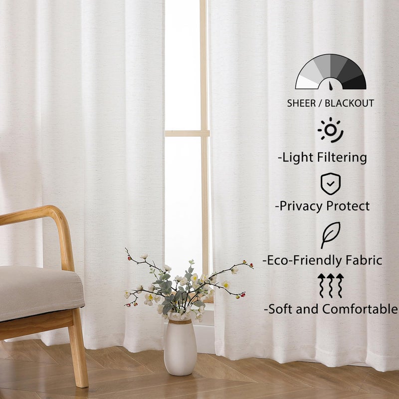 Lecloud Bessie Curtains 84 Inch Length 2 Panels, Faux Linen Textured Light-Filtering Privacy Bedoom Curtains, Farmhouse Rod Pocket Window Drapes for Living Room Dining Room, Each 40 W x 84 L, Natural - Image 5