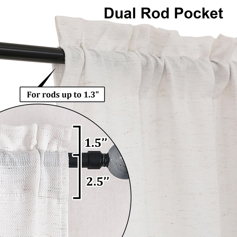 Lecloud Bessie Curtains 84 Inch Length 2 Panels, Faux Linen Textured Light-Filtering Privacy Bedoom Curtains, Farmhouse Rod Pocket Window Drapes for Living Room Dining Room, Each 40 W x 84 L, Natural - Image 2