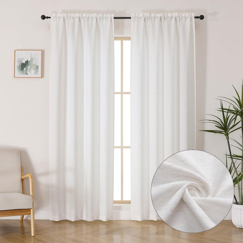 Lecloud Bessie Curtains 84 Inch Length 2 Panels, Faux Linen Textured Light-Filtering Privacy Bedoom Curtains, Farmhouse Rod Pocket Window Drapes for Living Room Dining Room, Each 40 W x 84 L, Natural - Image 1