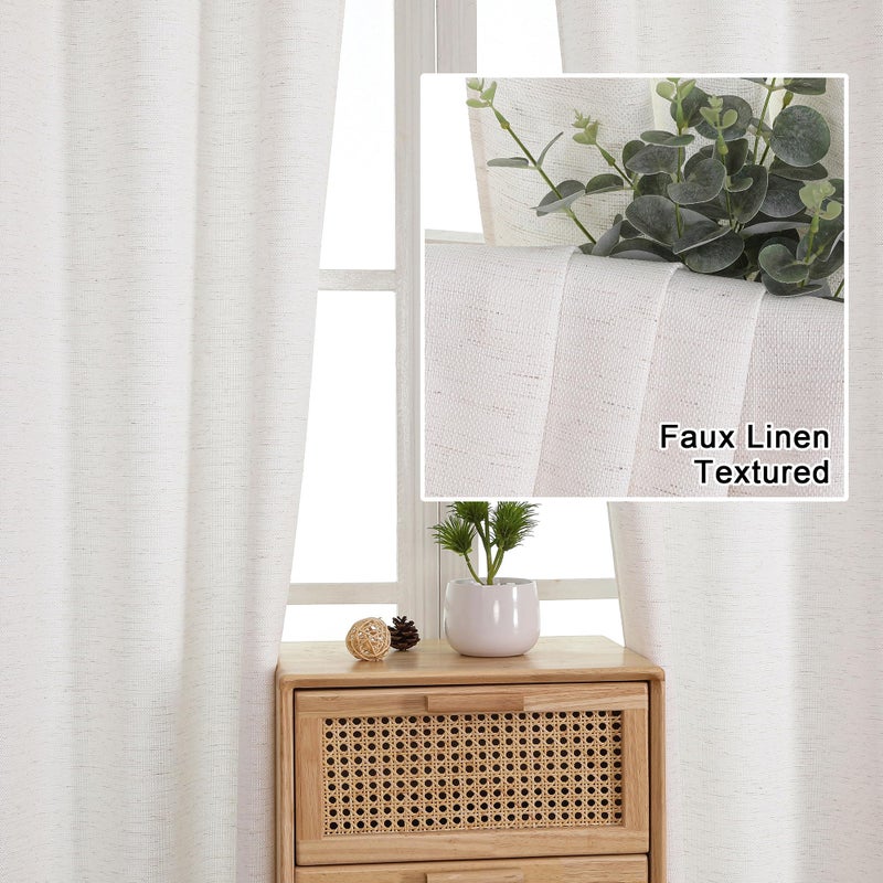 Lecloud Bessie Curtains 84 Inch Length 2 Panels, Faux Linen Textured Light-Filtering Privacy Bedoom Curtains, Farmhouse Rod Pocket Window Drapes for Living Room Dining Room, Each 40 W x 84 L, Natural - Image 3