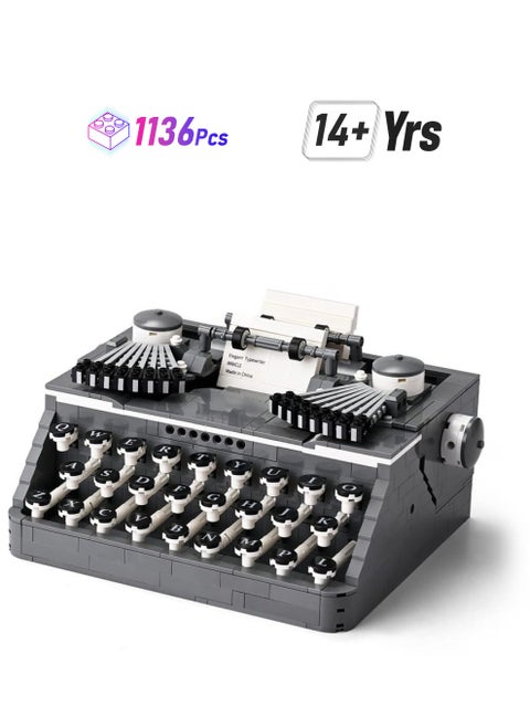 Retro Typewriter, Vintage Typewriter Building Set Composed of Mini Bricks, Collectible Display Model Toy as A Wonderful Gift Idea for Adults (1136 Pieces)