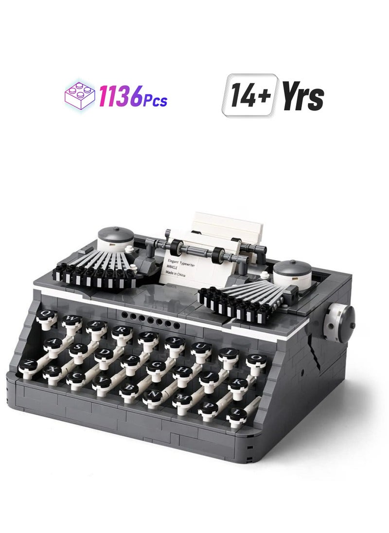 null - Retro Typewriter, Vintage Typewriter Building Set Composed of Mini Bricks, Collectible Display Model Toy as A Wonderful Gift Idea for Adults (1136 Pieces) - Image 1