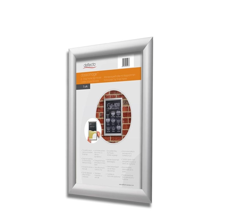 Deflecto A3 Snap Frame Silver  Aluminium Clip Frame for Certificate Wall Display  Photo Hanger  Poster Holder with Convenient Front Opening Clips