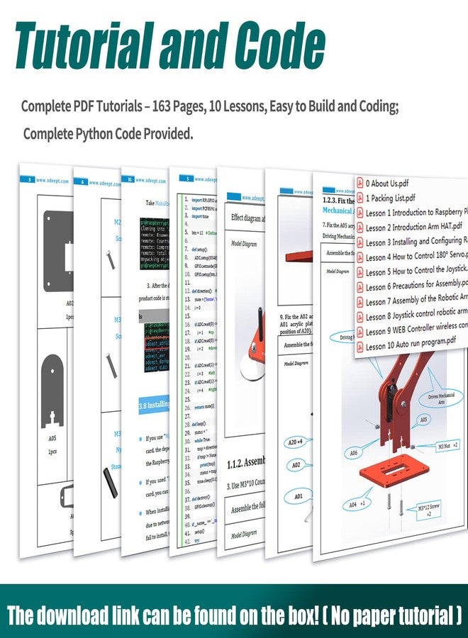 Adeept 5-DOF Robotic Arm Kit Compatible with Raspberry Pi 4 B 3 B+ B A+, Programmable DIY Coding STEM Educational 5 Axis Robot Arm with Python Code and Tutorials(PDF) - Black - Image 3