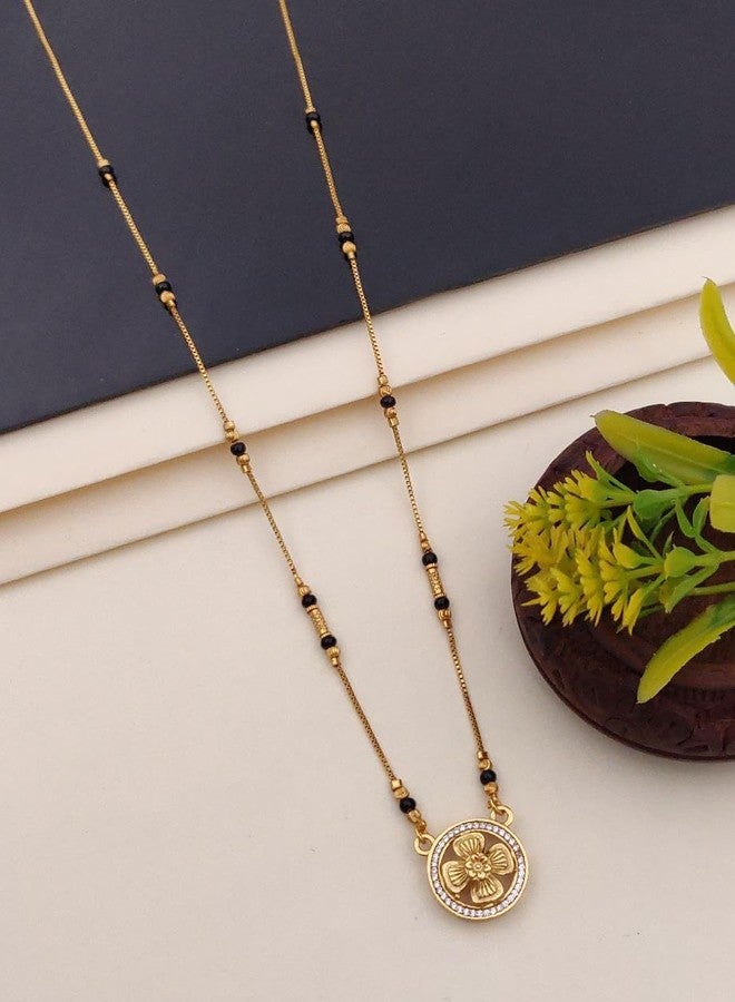 sweeply Daily, Wear Designer Black Bead Mangalsutra with Round Floral Pendant for Women, Best Birthday Gift, perfect for Anniversary, Mother's Day gift, Valentine Gift, Gift for Diwali - Image 2