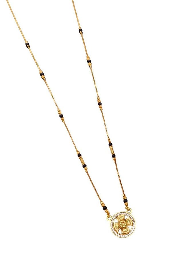 sweeply Daily, Wear Designer Black Bead Mangalsutra with Round Floral Pendant for Women, Best Birthday Gift, perfect for Anniversary, Mother's Day gift, Valentine Gift, Gift for Diwali - Image 1