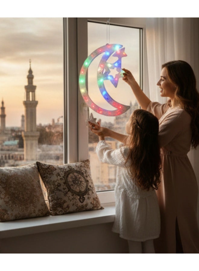 Ramadan lantern decoration, crescent and star, multicoloured LED - Image 4