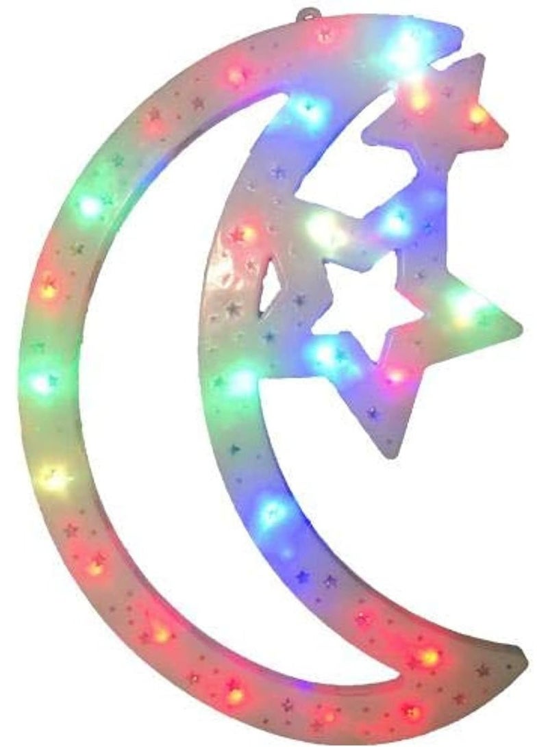Ramadan lantern decoration, crescent and star, multicoloured LED - Image 2