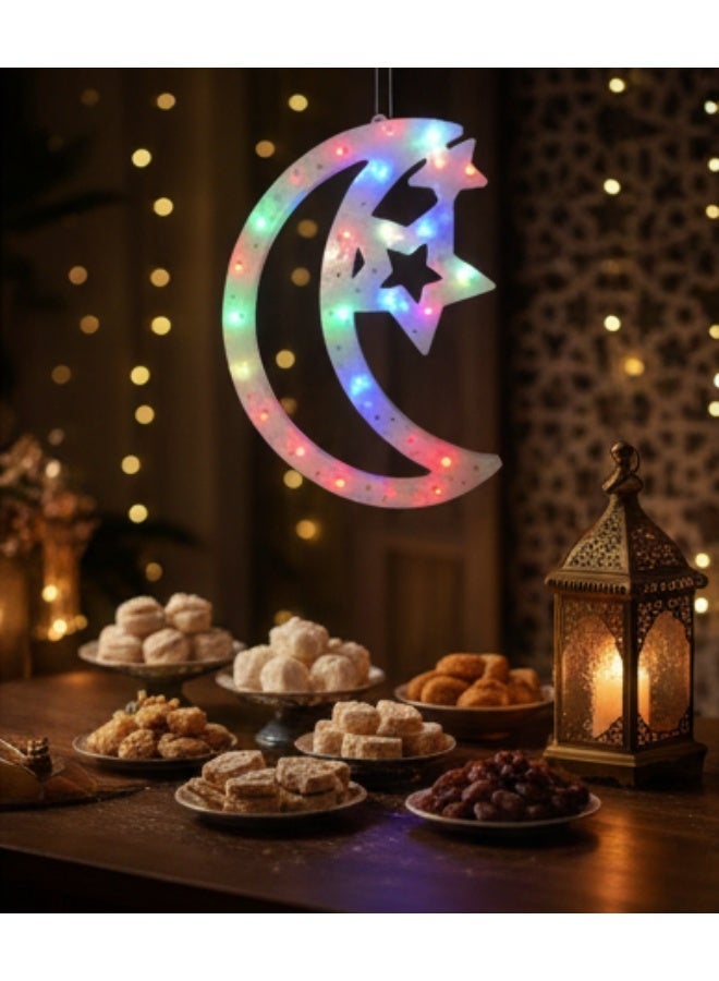 Ramadan lantern decoration, crescent and star, multicoloured LED - Image 3