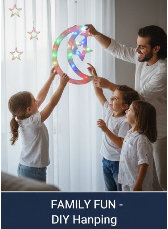 Ramadan lantern decoration, crescent and star, multicoloured LED - Image 1