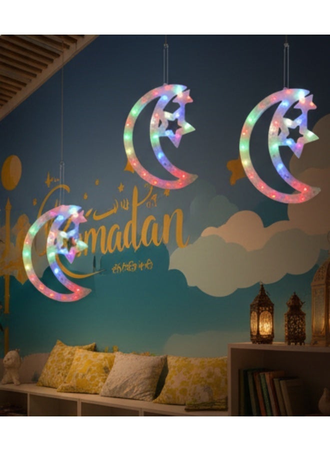 Ramadan lantern decoration, crescent and star, multicoloured LED - Image 5