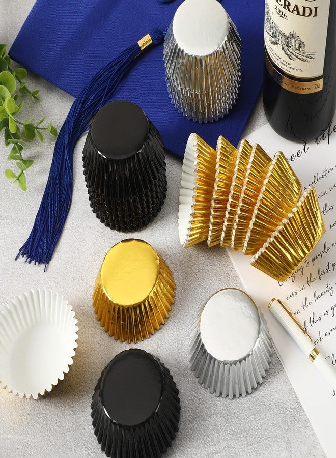 SANNIX 450Pcs Graduation Foil Cupcake Liners Black Gold Silver Cupcake Wrappers Foil Metallic Muffin Liners Baking Cups for Graduation Birthday New Year Party Decorations Supplies - Image 3