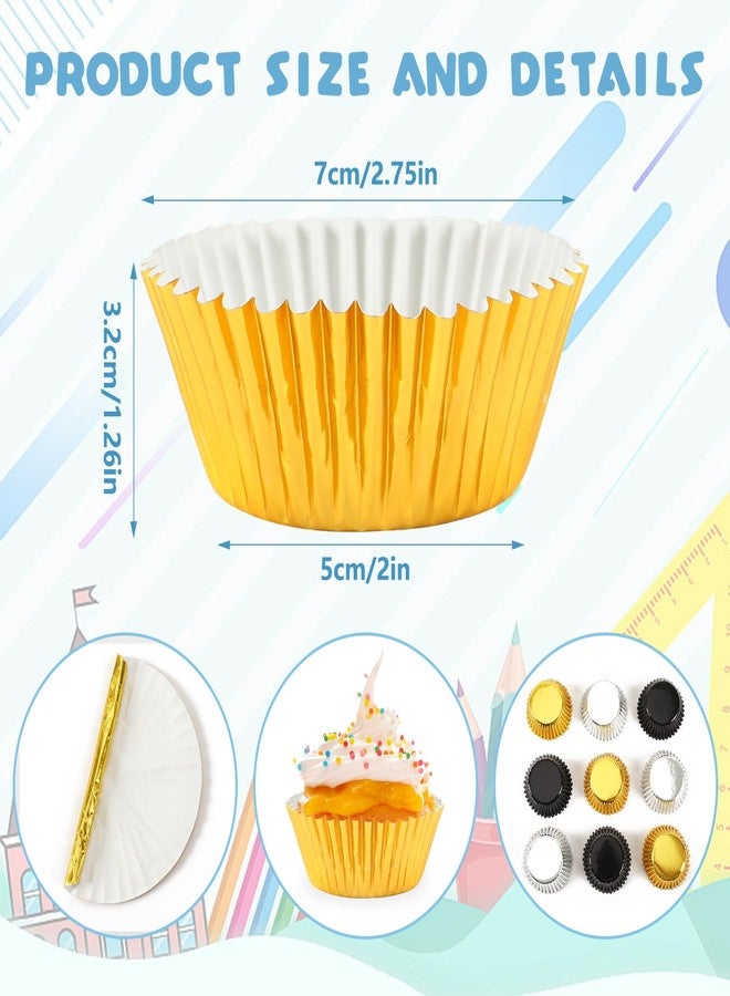 SANNIX 450Pcs Graduation Foil Cupcake Liners Black Gold Silver Cupcake Wrappers Foil Metallic Muffin Liners Baking Cups for Graduation Birthday New Year Party Decorations Supplies - Image 2