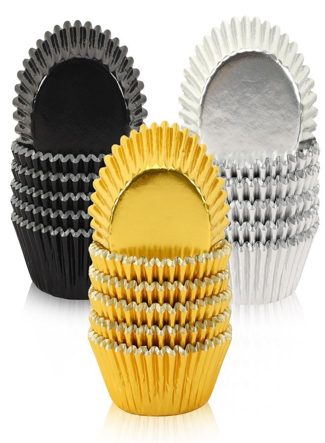 SANNIX 450Pcs Graduation Foil Cupcake Liners Black Gold Silver Cupcake Wrappers Foil Metallic Muffin Liners Baking Cups for Graduation Birthday New Year Party Decorations Supplies - Image 1