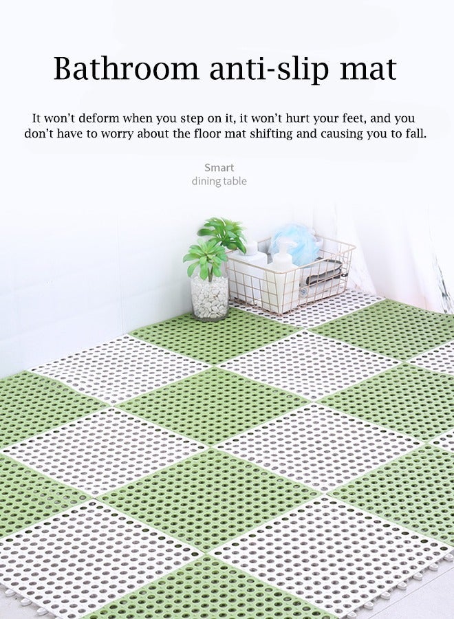 HOMESTAR 12 Pack Interlocking Non Slip Drainage Floor Tiles, 30 X cm Soft PVC Bath Shower Mat, Holes for Bathroom, Kitchen, Pool, Wet Areas(White/Green) - Image 3