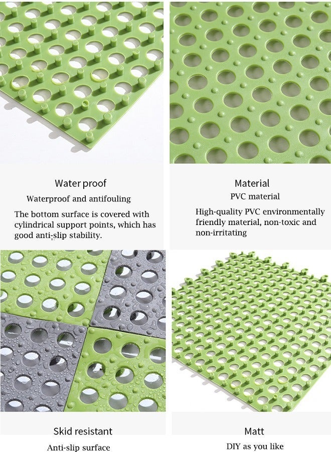 HOMESTAR 12 Pack Interlocking Non Slip Drainage Floor Tiles, 30 X cm Soft PVC Bath Shower Mat, Holes for Bathroom, Kitchen, Pool, Wet Areas(White/Green) - Image 2