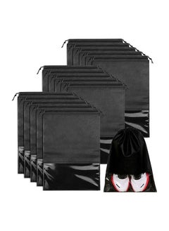 Non-Woven Dust Proof Travel Shoe Bags Drawstring Shoe Bags, Set Of 15,Black