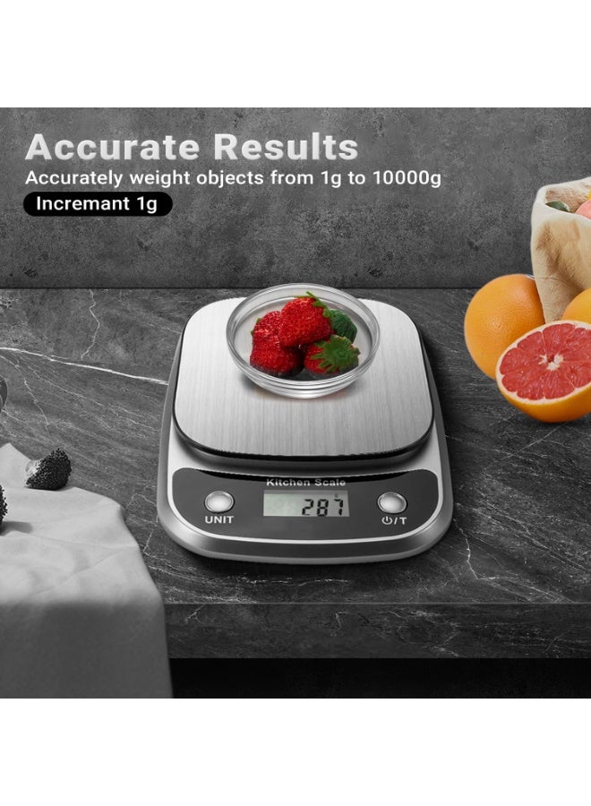 Food Kitchen Scale Digital Weight Grams and Oz，Professional Digital Kitchen Food Scales 10kg/1g for Weight Loss Dieting Baking Cooking,Stainless Steel Weighing Platform,LCD Display - Image 3