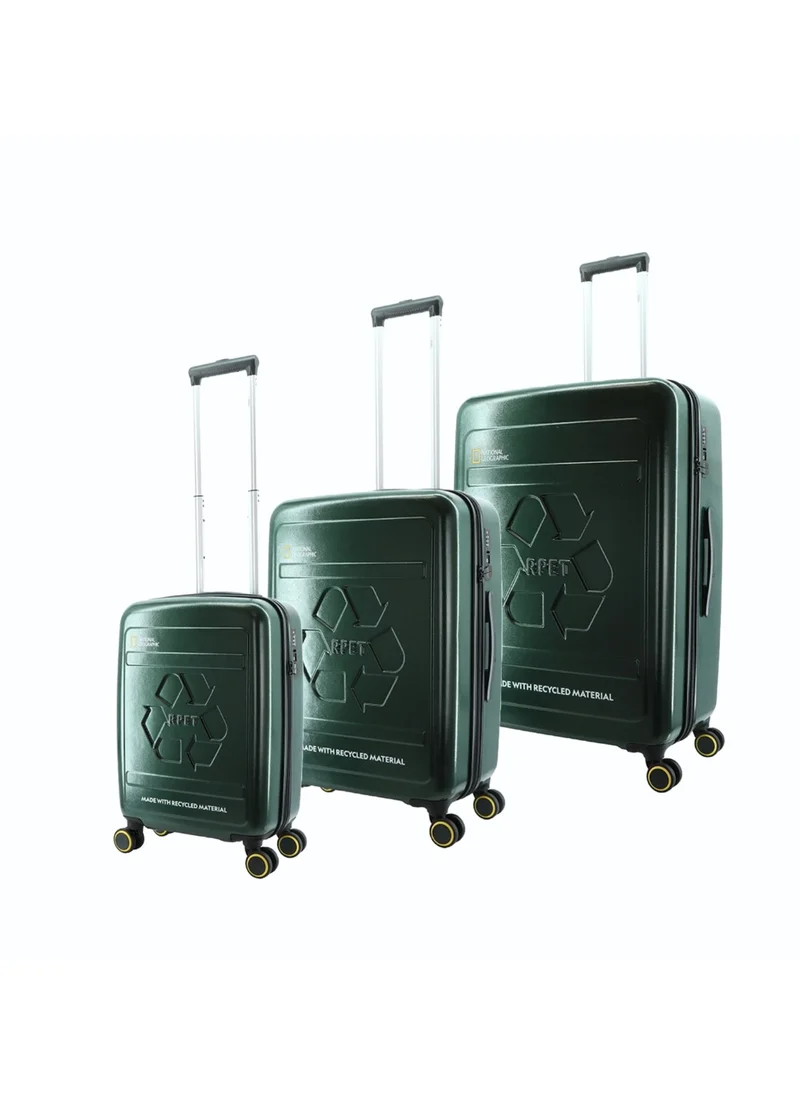 NATIONAL GEOGRAPHIC National Geographic RPET Balance Luggage Sets, Hardshell Durable Lightweight Suitcase 4 Double Wheels TSA Lock 3pcs Travel Trolley Bags Green (20+24+28 Inch).