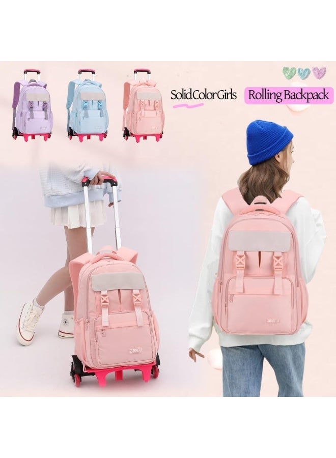 ZIRANYU حقيبة ظهر متدحرجة للأطفال، حقيبة مدرسية خفيفة الوزن للطلاب مزودة بـ 6 عجلات، حزام كتف مبطن قابل للتعديل، حقيبة كتب كبيرة الحجم مقاومة للماء، حقائب ظهر مدرسية متدحرجة مقاومة للماء للفتيات - Image 3