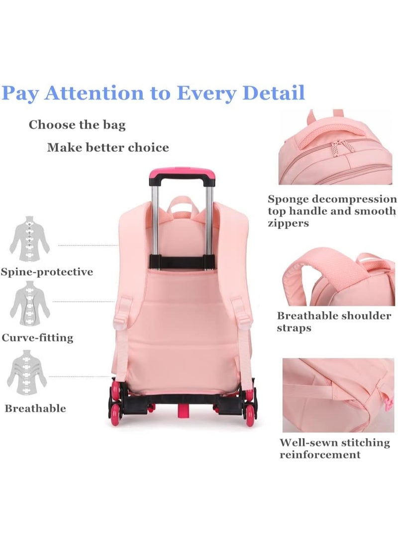 ZIRANYU حقيبة ظهر متدحرجة للأطفال، حقيبة مدرسية خفيفة الوزن للطلاب مزودة بـ 6 عجلات، حزام كتف مبطن قابل للتعديل، حقيبة كتب كبيرة الحجم مقاومة للماء، حقائب ظهر مدرسية متدحرجة مقاومة للماء للفتيات - Image 5