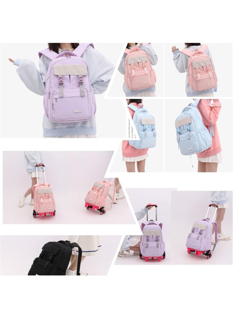 ZIRANYU حقيبة ظهر متدحرجة للأطفال، حقيبة مدرسية خفيفة الوزن للطلاب مزودة بـ 6 عجلات، حزام كتف مبطن قابل للتعديل، حقيبة كتب كبيرة الحجم مقاومة للماء، حقائب ظهر مدرسية متدحرجة مقاومة للماء للفتيات - Image 4