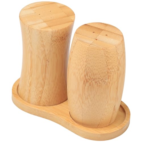 ZTHapwa Wooden Salt and Pepper Shakers Set, Small Bamboo Salt Pepper Shakers with Tray for Kitchen Cooking/Camping/BBQ, Farmhouse Seasoning Holder for Kitchen and Dining Table, 1/8 Cup - Image 1