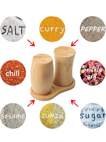 ZTHapwa Wooden Salt and Pepper Shakers Set, Small Bamboo Salt Pepper Shakers with Tray for Kitchen Cooking/Camping/BBQ, Farmhouse Seasoning Holder for Kitchen and Dining Table, 1/8 Cup - Image 5