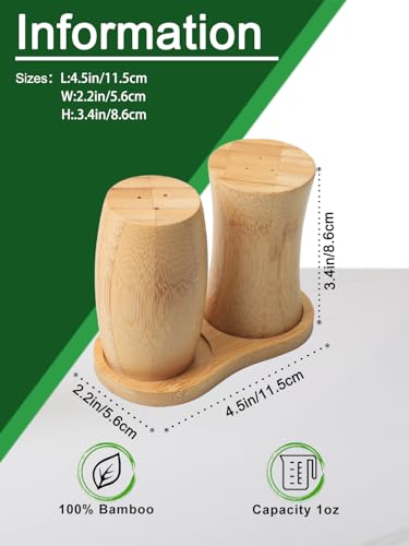 ZTHapwa Wooden Salt and Pepper Shakers Set, Small Bamboo Salt Pepper Shakers with Tray for Kitchen Cooking/Camping/BBQ, Farmhouse Seasoning Holder for Kitchen and Dining Table, 1/8 Cup - Image 2