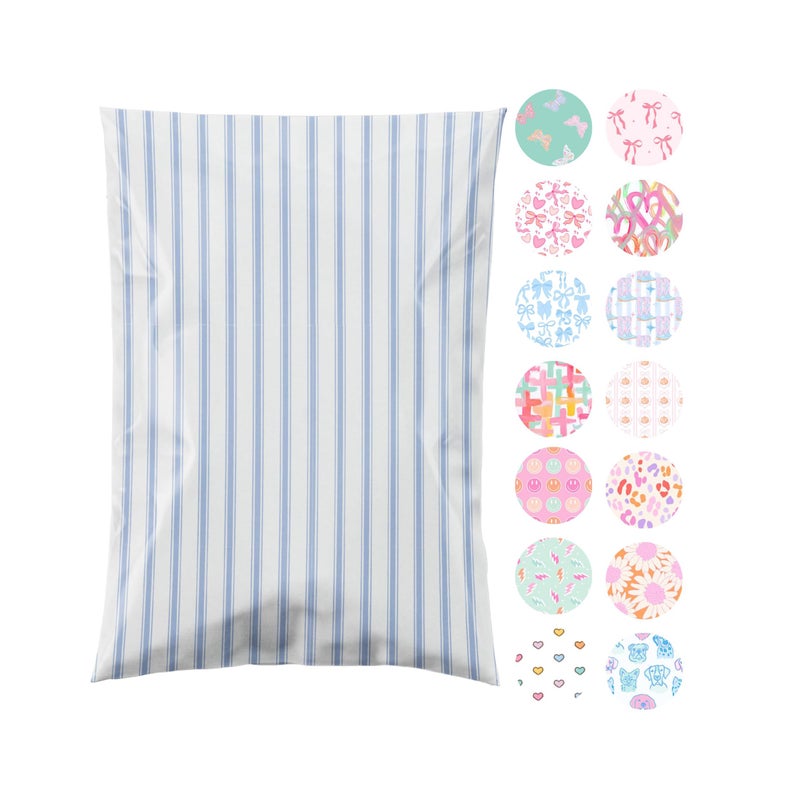 Pretty Package Store 14.5x19 Designer Poly Mailer 100 Pack Heavy Duty Waterproof Self Seal Shipping Bags for Small Business Large Mailing Envelopes Bulk Tear Resistant Packaging Blue Stripe - Image 1