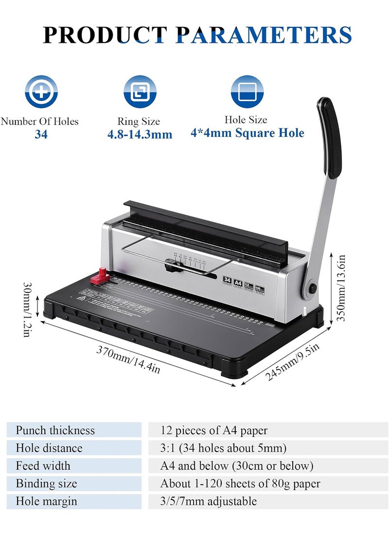 34-Hole Iron Ring Binding Machine Contract Tender Punching Binding Machine Ring Pressing Machine Double Coil Calendar Calendar Punching Machine