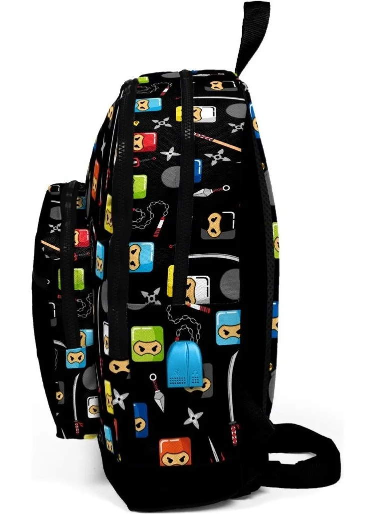 CORAL HIGH Kids Four-Eyed Ninja Printed USB + Aux Socket Primary School Bag