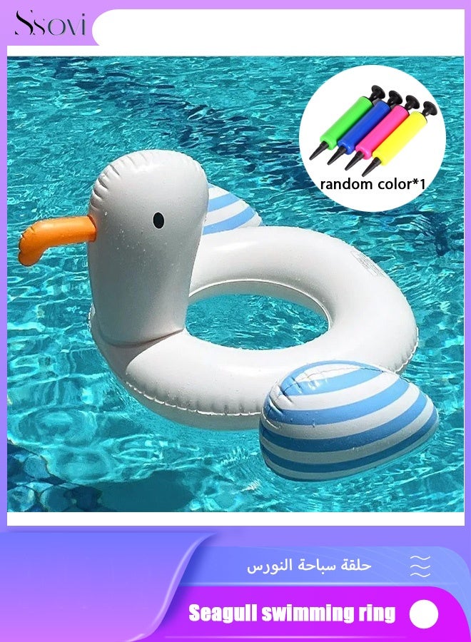 سوفي حلقة سباحة على شكل طائر النورس مضادة للانقلاب مصنوعة من مادة البولي فينيل كلوريد - لعبة عائمة آمنة ومريحة وممتعة للأطفال، مع مضخة - Image 1