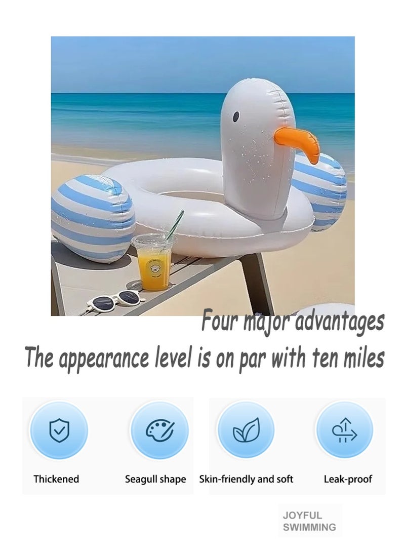 سوفي حلقة سباحة على شكل طائر النورس مضادة للانقلاب مصنوعة من مادة البولي فينيل كلوريد - لعبة عائمة آمنة ومريحة وممتعة للأطفال، مع مضخة - Image 3