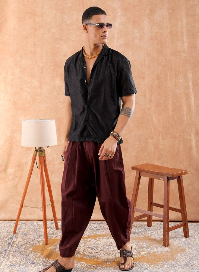 The Indian Garage Co Men Relaxed Fit Solid Half Sleeves Cuban Collar Resort Wear Shirt